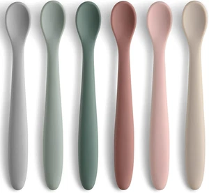 Cucharas de Alimentación de Bebé de Silicona de 6 Piezas, Cucharas Infantiles de Primera Etapa, Punta Suave Fácil de O - Imagen 1 de 14
