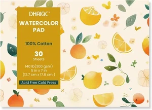Watercolor Paper Pad, 30 Sheets, 5x7”, 100% Cotton Paper, 5x7 Inch, Yellow - Picture 1 of 7