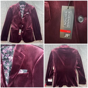 J. Ferrar Evening Edition Slim Burgundy Corduroy Velvet Blazer Jacket 36R NEW - Picture 1 of 13
