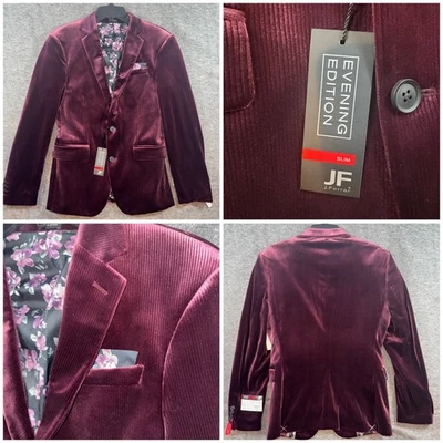 J. Ferrar Evening Edition Slim Burgundy Corduroy Velvet Blazer Jacket 36R NEW - Image 1 of 4