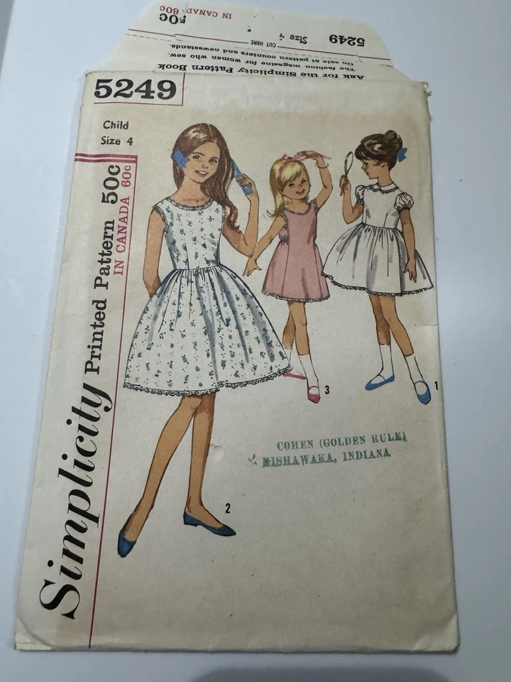 VTG Simplicity Pattern 5249 Girls Blouse-Slip Or Slip UC:FF Dress Size 4 Child - Image 1 of 3