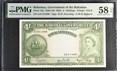 i-200131 Bahamas Government 4 Shillings 1953. PMG 58 EPQ - Image 1 of 2
