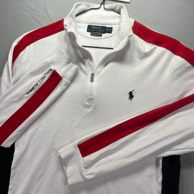 Pullover Polo Ralph Lauren 1/4 Cremallera Para Hombre Mediano Blanco Pima Tacto Suave Preppy Foto 1 de 4