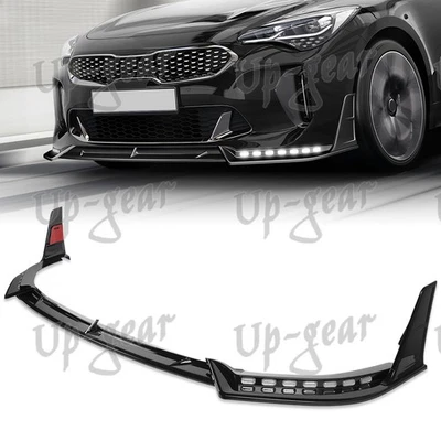 Labio delantero pintado negro con luces secuenciales LED para Kia Stinger GT-Line 18-23 Foto 1 de 4