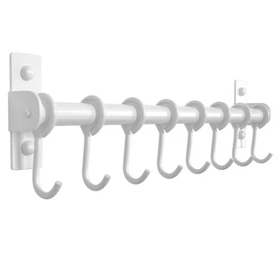 Kitchen Utensil Holder Hanger Pot and Pan Rack Wall Mount Rail with 8 Hooks - Image 1 of 4