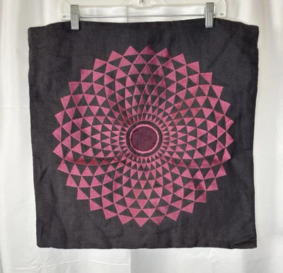 Crate & Barrel Chris Mestdagh Pillow Cover Embroidery Flower Pink GRAY 20" Linen - Image 1 of 4