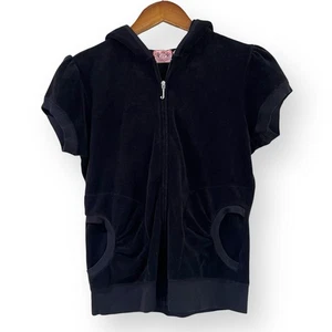 Vintage Y2K Juicy Couture Frottee Hoodie Large Kurzarm schwarz Puffärmel USA - Bild 1 von 8