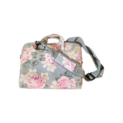 Bolsa de ombro Cottagecore floral Macbook | Cinza e rosa - Imagem 1 de 4