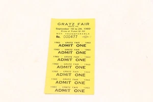 Hoja de 7 boletos de admisión a la feria Gratz PA 1960 sin perforar - Imagen 1 de 4