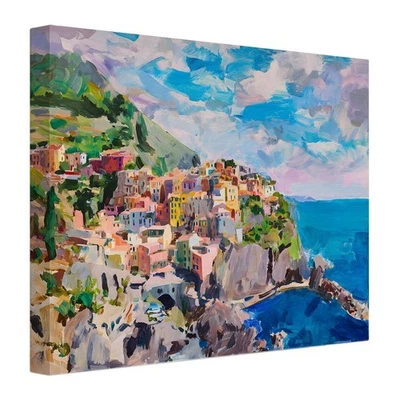 Impresión en lienzo Cinque Terre Manarola Italia pueblo costero arte de pared listo para colgar Foto 1 de 4