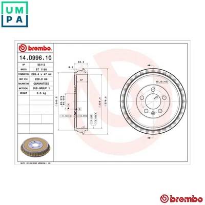 2x BRAKE DRUM 14.D996.10 FOR SKODA VW SEAT AUDI A1/Allstreet/Sportback/City 1.0L - Image 1 of 4