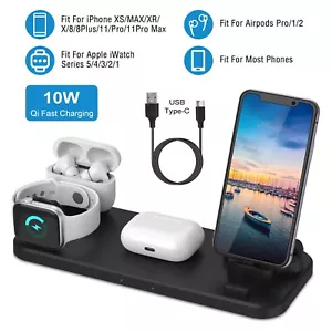 6 In 1 Wireless Charger 10W Fast Charging Station for iPhone Watch Galaxy Use - Picture 1 of 12