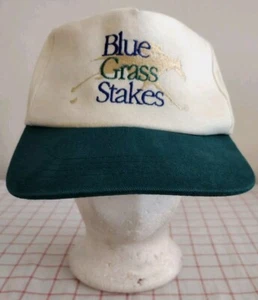 Vtg Blue Grass Stakes Cap Hat Green White Adjustable Embroidered Horse Racing - Picture 1 of 6