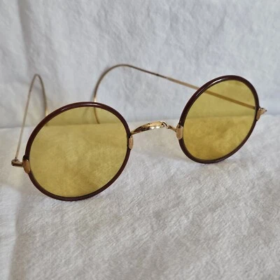 Gafas de sol American Optical de 1910 llenas de oro celuloide ámbar estilo Windsor Foto 1 de 4