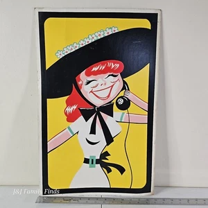 Vintage 60s Cartoon Girl Woman On Phone 14x22 Print On Cardboard Advertising - Picture 1 of 17