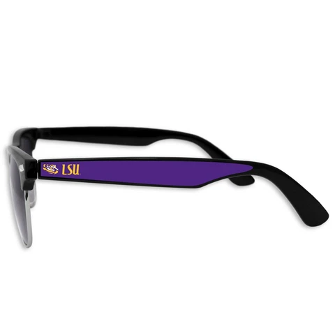 LOUISIANA STATE U. UV400 SUNGLASSES WITH TIGER EYE AND LSU LOGOS ON PURPLE ARMS Cover