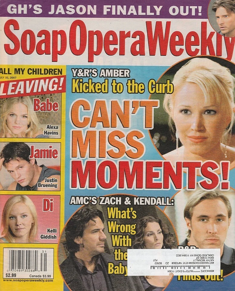 Soap Opera Weekly July 31, 2007  VAN HANSIS-SABINE SINGH-JESSICA LECCIA-R MELVIN - Image 1 of 1