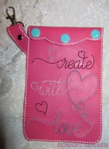 CREATE WITH LOVE- PINK VINYL PLANNER ACCESSORY - PEN HOLDER POCKET- EMBROIDERED