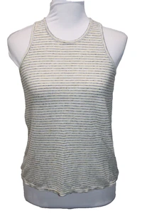 Frame Size S Striped 70s Tee T Shirt Top White Yellow Blue Sleeveless 100% LINEN - Picture 1 of 5