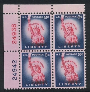 Scott 1041B- Color Cambio De Error, MNH Placa Bloque 8c Estatua De Liberty- Efo - Imagen 1 de 2