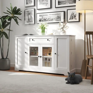 Buffet Cabinet with Storage Sideboard Buffet with Doors Wood Coffee Bar Kitchen - Picture 1 of 13