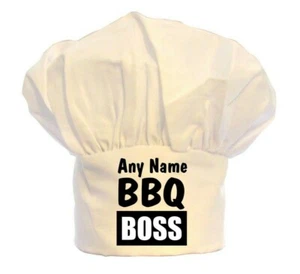 PERSONALISED BARBECUE BBQ BOSS PRINT CHEFS HAT 100% POLYESTER BIRTHDAY CHRISTMAS - Picture 1 of 2