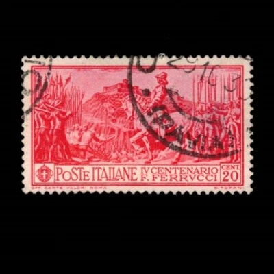 Italia, Scott 242, Ferrucci Leading Army, tiene lágrima en la espalda, 1930, usado Foto 1 de 2
