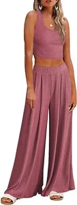 Women's Pajamas 2 Piece Lounge Set Ribbed Knit Loungewear Sleeveless - Picture 1 of 1