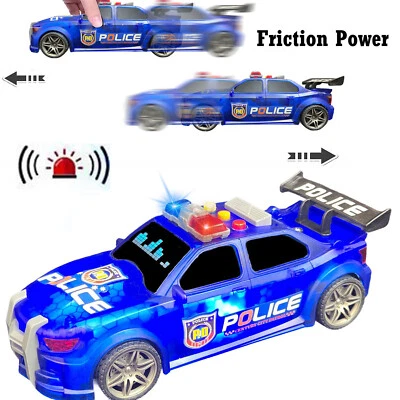 Coche de juguete modelo de policía impulsado por fricción azul para niños con luces sonido Foto 1 de 4