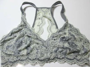 Felina Bra Size M Gray/Ivory Wireless Unlined Lace Floral Racerback Adjustable - Picture 1 of 6