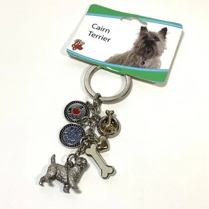 NWT Cairn Terrier DOG KEYCHAIN Ring Charm ENAMEL Bone HEART LOVE Silver Tone Key - Picture 1 of 7