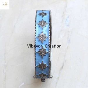 Pave Diamond Bangle Enamel Cuff Bangle 925 Sterling Silver Christmas Jewelry - Picture 1 of 5