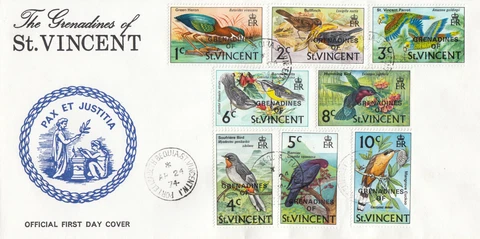 (108515) OVERPRINT Birds St Vincent Grenadines FDC 1974 Cover