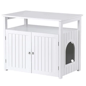 Cat Litter Box Enclosure Large Hidden Litter Box Furniture with Storage, White - Picture 1 of 15