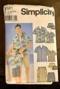 Simplicity 5581 Pattern Mens Boys Hawaiian Shirt Cargo Shorts Hat Size S-XL S-L - Picture 1 of 4