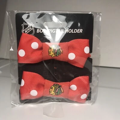 Chicago Blackhawks Bow Pigtail Holder Hair Bows. NEW - Image 1 of 2