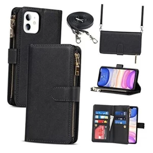iPhone 11 Phone Case Wallet for Women, iPhone 11 9 Card Slots Lanyard Black - Picture 1 of 7