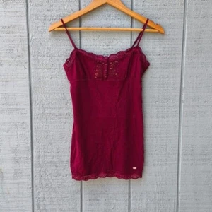 Babydoll y2k Aeropostale encaje lentejuelas cuentas cami talla XS/S granate - Imagen 1 de 8