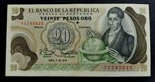 BANKNOTE 20 PESOS ORO 1979 REPUBLIC OF COLOMBIA XF - AU PICK #409