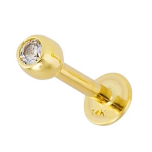 Chin Cheek Lip Labret CZ Stud Piercing Jewelry Real Solid 14K Yellow Gold 16G - Picture 1 of 1