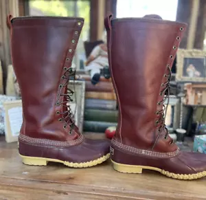 LL Bean 16” Cranberry Leather Shearling Lined Tall Duck Boots Size 9M USA - Picture 1 of 15