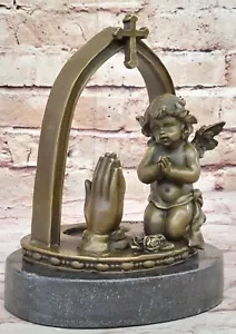 Scultura in bronzo firmata A. Moreau: portacandele preghiera Putti statuetta opera d'arte - Foto 1 di 10