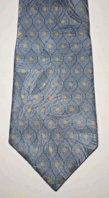 Corbata vintage Adolfo Couture 57" x 4" gris brillante detalles dorados y azules 100 % seda  Foto 1 de 4