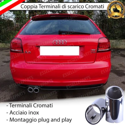 COPPIA TERMINALI DI SCARICO PER MARMITTA FINALINO CROMATO INOX AUDI A3 8P - Immagine 1 di 4