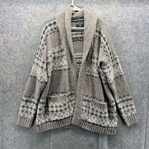 Abercrombie & Fitch Cardigan Mens Large Gray Shawl Collar Knit Wool Aztec Comfy - Picture 1 of 10