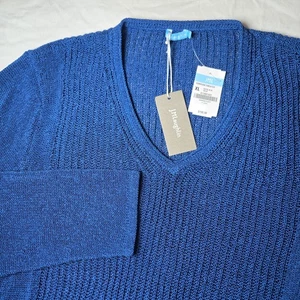 Maglione J McLaughlin Donovan taglia XL blu scollo a V misto cotone maglia a costine nuovo con etichette - Foto 1 di 8