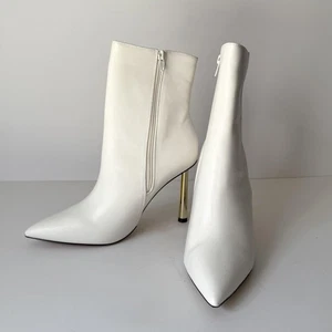 Rorie Damen-Stiefeletten Größe 9 weiß spitz zulaufend Metall Stilettoabsatz seitlicher Reißverschluss - Bild 1 von 7