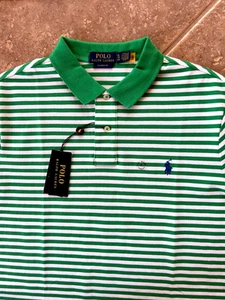 Polo Ralph Lauren Mesh Poloshirt Herren XL grün & weiß gestreift klassische Passform $ 115 neu mit Etikett - Bild 1 von 7