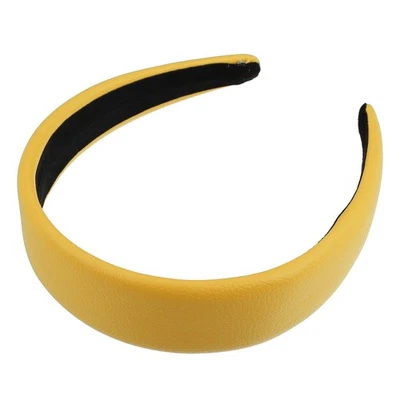 Finta Pelle Cerchietto Fascetta Capelli per Donne Giallo 1.6" Ampio - Immagine 1 di 4