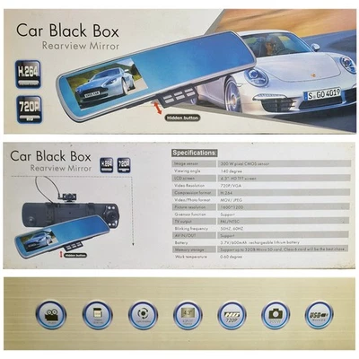 Rearview Car Mirror HD 720p-Unused Mirror-Untested Car Rear View Camera Display - Image 1 of 4